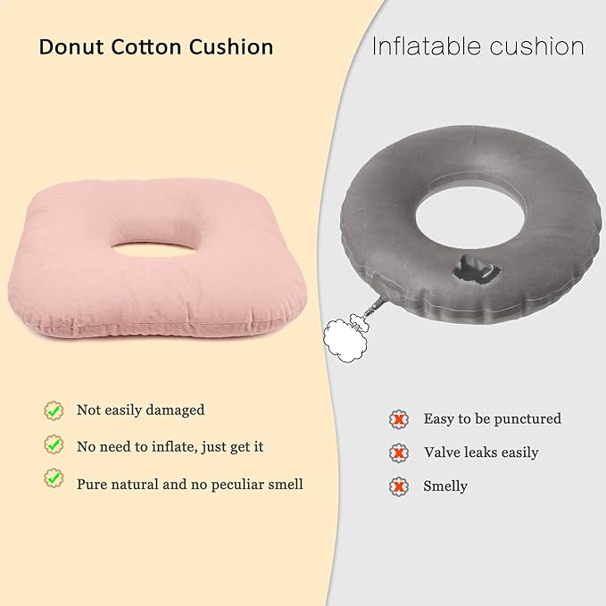 Donut Pillow for Tailbone Pain Relief, Wheelchair Cushion for Hemorrhoids and Bed Sores, Pregnancy, Donut Pillow Suitable for Office, Long Travel, Car and Home Sofa (Pink-Diagonal Grid)
