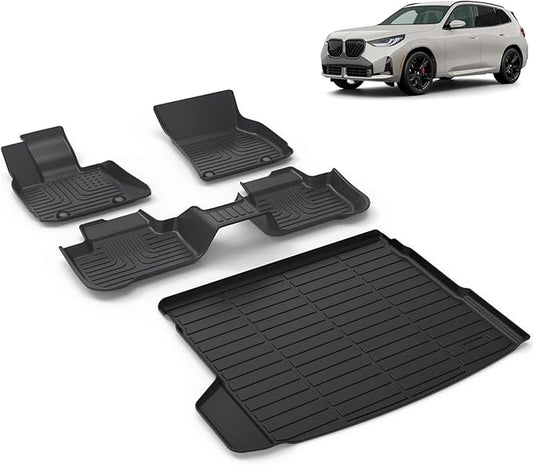All Weather Car Floor Mats & Cargo Liner Set Fit for BMW X3 M50/30 xDrive 2025 2026 Floor Liners Trunk Liner X3 Cargo Mat Accessories Black