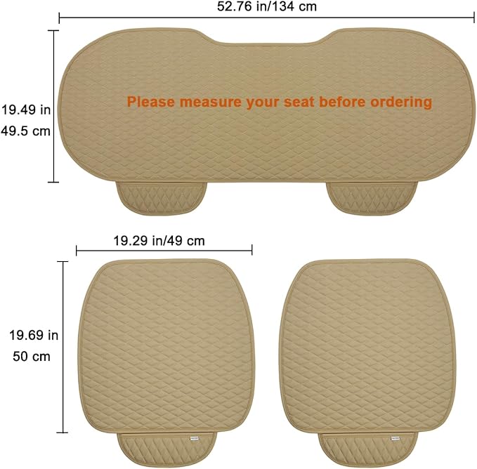 West Llama Pu Leather Car Seat Bottom Covers Protectors Include 1 Pair Front Driver Seat Pad Mat and 1 Rear Bench Cover Universal Fit 90% Vehicles,Beige