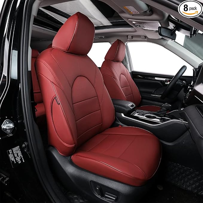 EKR Highlander Seat Covers for Toyota Highlander 2014 2015 2016 2017 2018 2019,2nd Row 40/60 Split,Car Seat Protectors for Trucks,Waterproof Leather Car Seat Cover Full Set-Faux Leather(Burgundy)