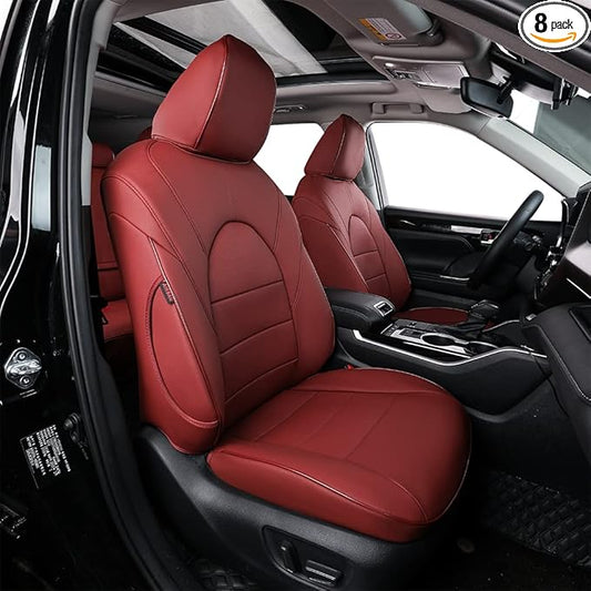 EKR Highlander Seat Covers for Toyota Highlander 2014 2015 2016 2017 2018 2019,2nd Row 40/60 Split,Car Seat Protectors for Trucks,Waterproof Leather Car Seat Cover Full Set-Faux Leather(Burgundy)
