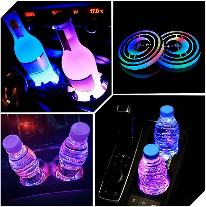 2PCS LED Cup Holder Lights for Car,7 Colors Changing USB Charging Cup Holder Insert Coasters,LED Car Coasters,Luminescent Cup Pad Interior Atmosphere Lamp Decoration Light