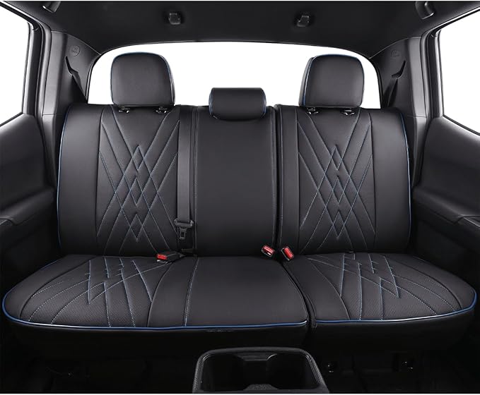 EKR Custom Fit Tacoma Car Seat Covers for Select Toyota Tacoma 2016 2017 2018 2019 2020 2021 2022 2023 Access Cab -Full Set,Leather (Black with Blue Trim)