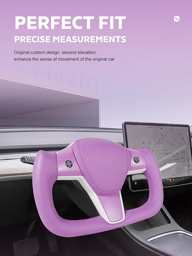 ZIMABLUE Yoke Steering Wheel Upgrade Personalized Yoke Steering Wheel Nappa Leather with Heating Function Compatible with Tesla Model 3 Y 2018-2023 (Purple Nappa)