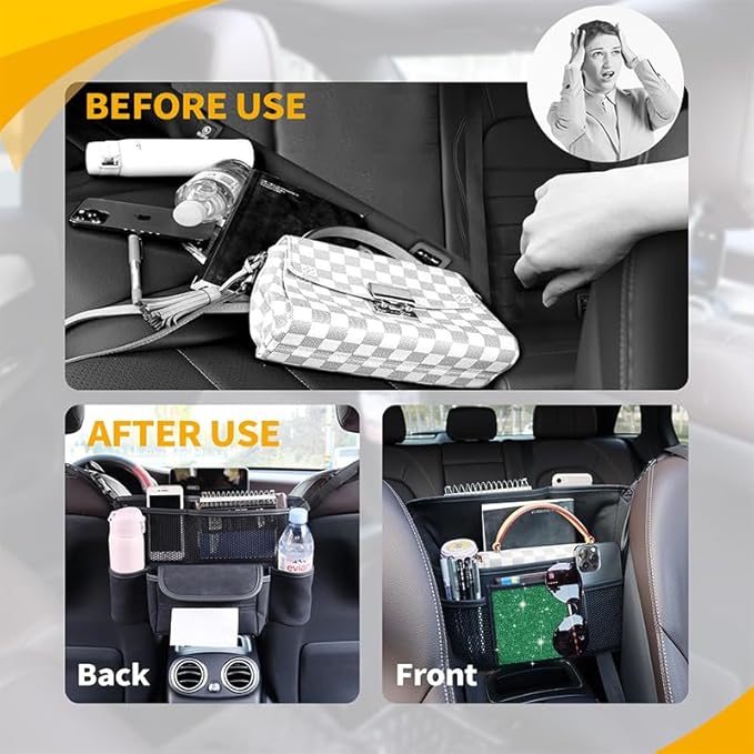 Green Diamond Car Handbag Holder Between Seats Bling Rhinestone Car Storage Bag Large Capacity Purse Phone Automotive Consoles Organizer Safe Barrier of Backseat Pet Kids