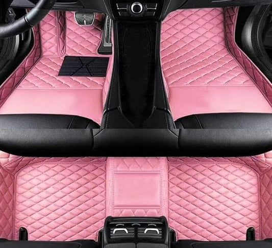 Errva Custom Personalized Floor Mats for Cars，Luxury Full Coverage All Weather Car Floor Mats，Anti-Slip Leather Car Mat Set ，Custom Floor Mats for 98.99% of Cars, Trucks & SUVs (pink1)