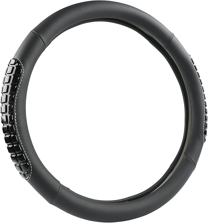 West Llama Nappa Leather Car Steering Wheel Cover Gel Massage,Cool in Summer,Universal 15 inch(Black-Standard Size)