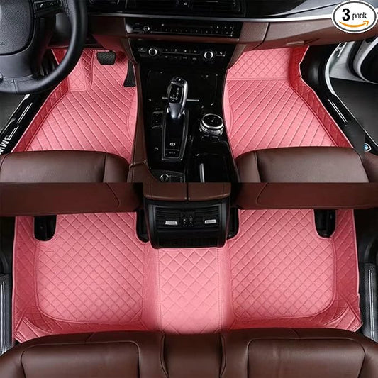 YaruicarCustom Car Floor Mats for 99.99% Sedan SUV Sports Car Men Women Protection Full Coverage Pads Anti-Slip Leather Floor Lining All Weather Car Floor Mats (Pink)