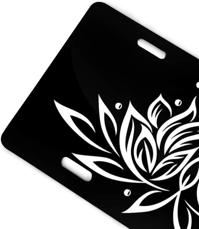 White Lotus Front License Plate Aluminum Decorative License Plates Funny Metal Car Plate 6"X12" Novelty Vanity Tag Cover with 4 Holes Car Decor Accessory