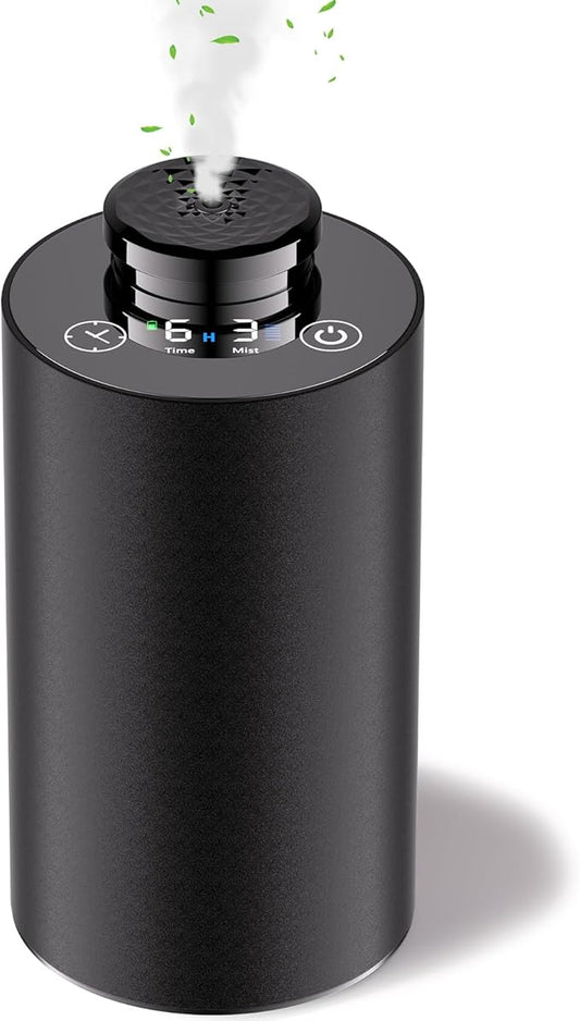 Diffuserlove Waterless Essential Oil Diffusers Car Aromatherapy Diffuser Rechargeable Travel Cordless Air Diffuser for Home Room Office Portable Scent Machine Metel Black