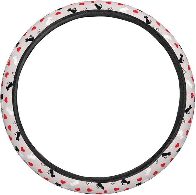 Dujiea Cats On A Love Elastic Stretch Steering Wheel Cover, Anti-Slip and Durable Car Steering Wheel Accessories for Women Men, 15 Inch Universal Fit Car, Truck, SUV