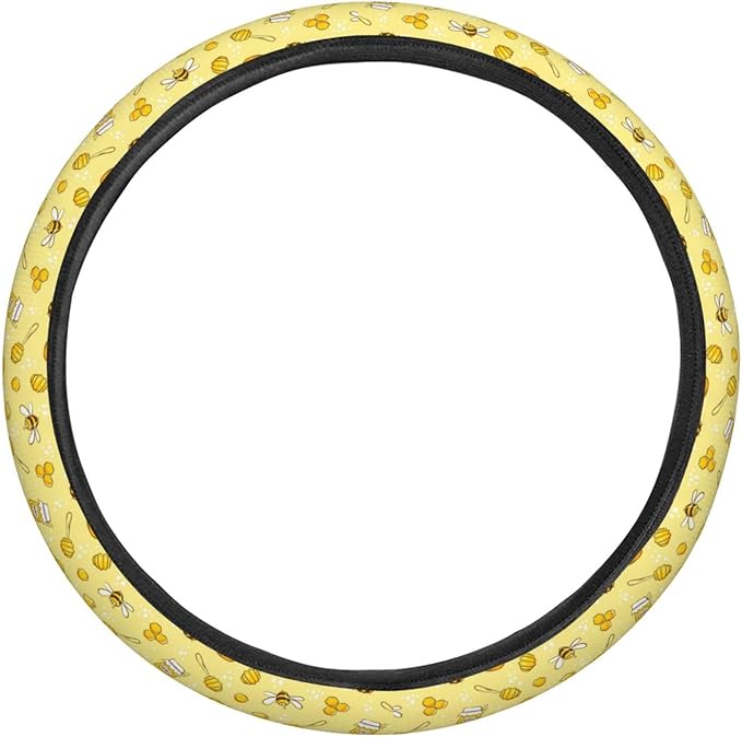 Dujiea Bees Honey Elastic Stretch Steering Wheel Cover, Anti-Slip and Durable Car Steering Wheel Accessories for Women Men, 15 Inch Universal Fit Car, Truck, SUV
