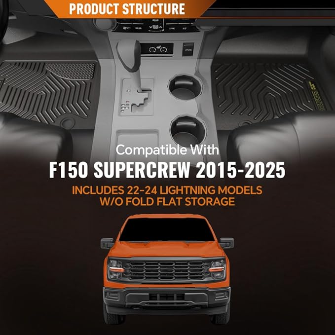 ANDPLAY TPE Floor Mats Liners 3PCS Compatible with Ford F150 Super Crew 2015-2025 (Fit Lightning Models 2022-2024) All Weather Protection Black Floor Liners alfombras para carro