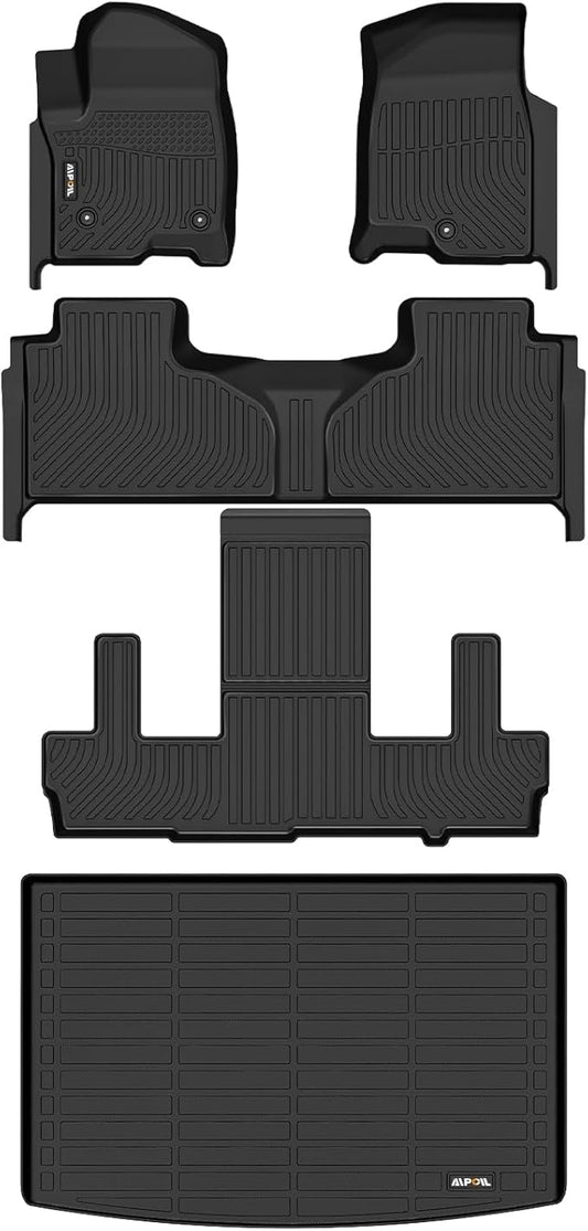AIPOIL® Floor Mats & Cargo Liner Set for 2021-2024 2025 Chevy Chevrolet Suburban & GMC Yukon XL 7 Seats (2nd Row Bucket Seats) All Weather Protection TPE Full Set Custom Car Mats Accessories - Black