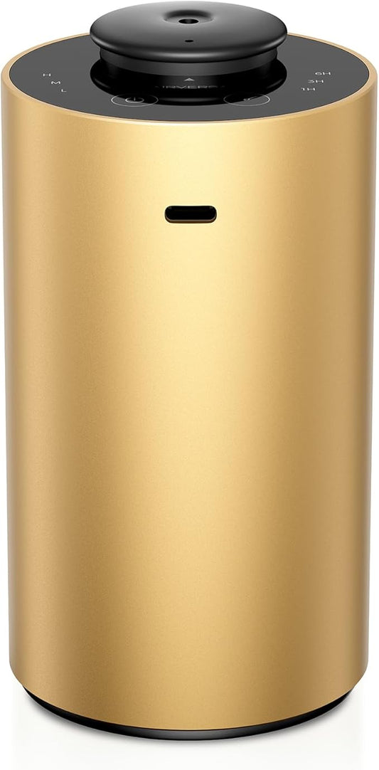 Airversa Waterless Essential Oil Diffuser for Home Aromatherapy Scent Diffusers with 3 Countdown Timer Settings or Timer-Off, 3 Mist Levels for Car Room Studio Office, ANX Premium Metal Gold