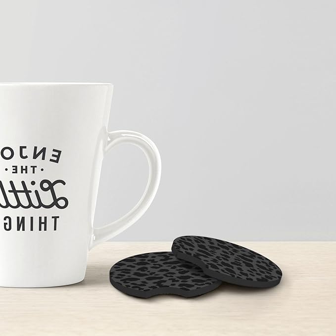 2 Pcs Car Cup Coasters, Black Leopard Print Universal Non-Slip Rubber Car Coasters for Cup Holders 2.75 inch, Car Interior Accessories for Women