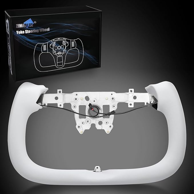 ZIMABLUE Yoke Steering Wheel For Tesla Model 3 Highland Accessories 2024 2025, White Nappa Leather Without Front Trim for Tesla Model 3 Highland 2024-2025 With Heating Function