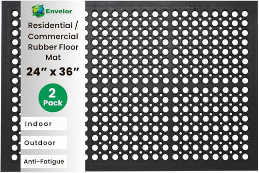 Envelor 2-Pack Anti Fatigue Rubber Mat Non-Slip Restaurant for Floors Bar Drainage Mat Doormat Door Mat Utility Garage Home Anti Slip Entry Mat 24 x 36 Inches