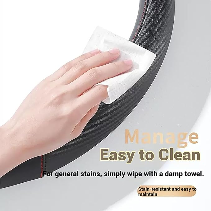 Premium Leather Steering Wheel Cover with Carbon Fiber Texture, Non-Slip Grip, Universal Fit for 14.5-15 Inch Wheels