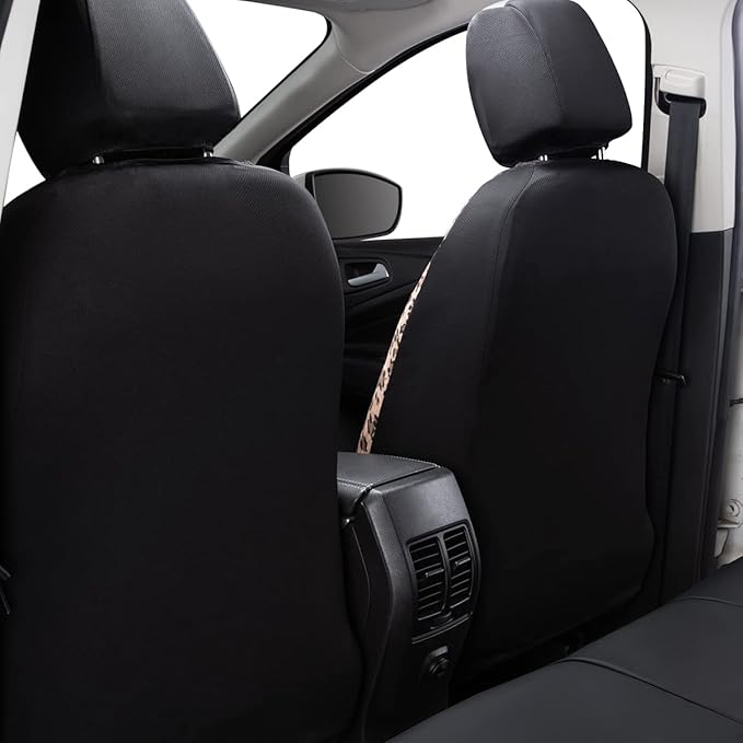 Flying Banner car seat Covers Protects Leopard Printing Velvet Faux Leather Carbon Fiber Front and Rear Bench (Leopard Brown Black, Full Set - 8PCS)
