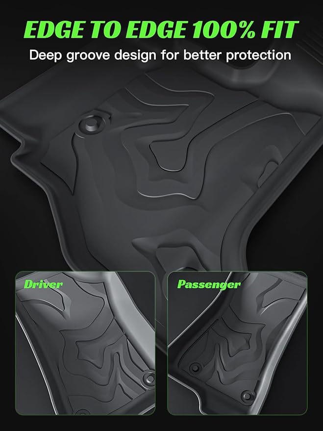 TPE All-Weather Floor Mats for Jeep Gladiator JT 2020-2025 | Custom Fit Floor Liners | 1st & 2nd Row Protection | Durable, Odorless, Easy to Clean (3-Piece Set, Black)