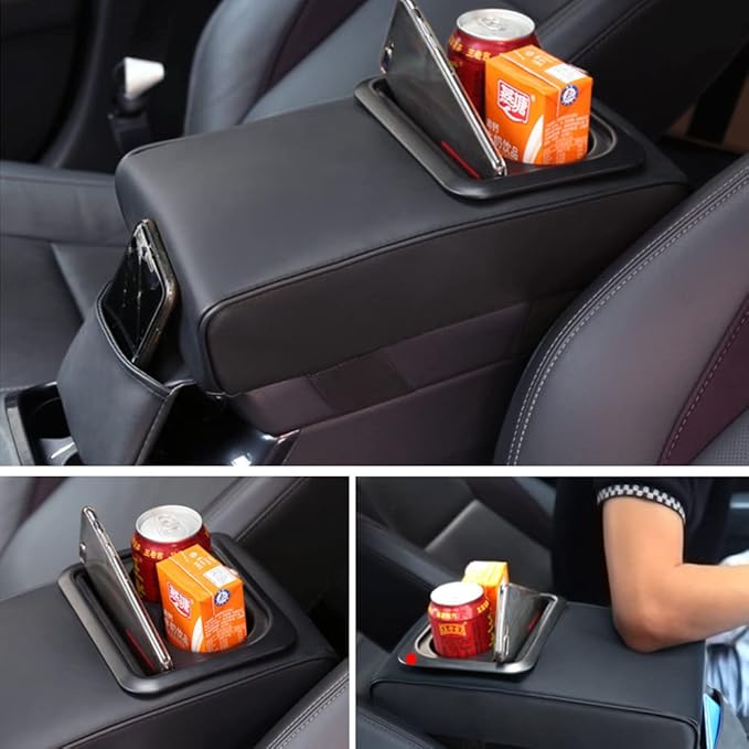 soputry Leather Car Armrest Box Pad, 2023 New Car Center Console Cover Pad Leather Auto Armrest Cover, Universal Arm Rest Cushion Pads for SUV/Truck/Vehicle (Brown2.0, with Cup Holder)