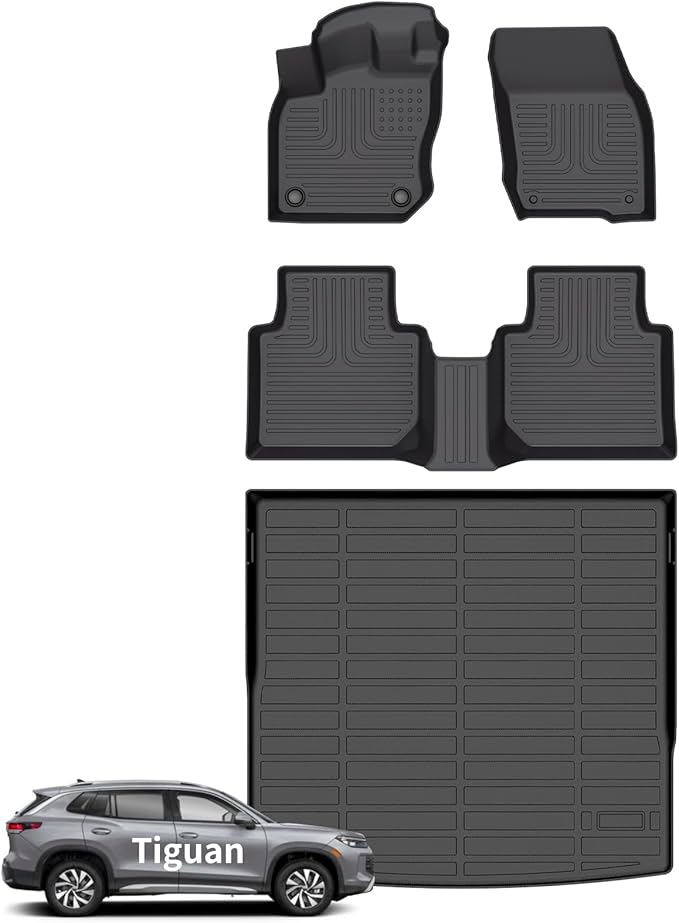 Wayhigh-for Volkswagen Tiguan 2025 All Weather Floor Mats and Cargo Liner Set TPE Car Mats Waterproof Heavy Duty Rubber Floor Liners VW Tiguan Accessories