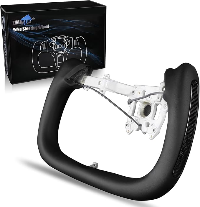 ZIMABLUE Yoke Steering Wheel For Tesla Model 3 Highland Accessories 2024 2025, Black Nappa Leather with Glossy Side Carbon Fiber for Tesla Model 3 Highland 2024-2025 With Heating Function