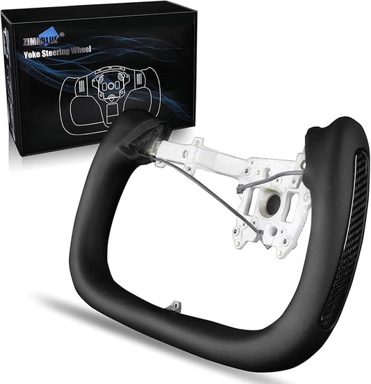 ZIMABLUE Yoke Steering Wheel For Tesla Model 3 Highland Accessories 2024 2025, Black Nappa Leather with Glossy Side Carbon Fiber for Tesla Model 3 Highland 2024-2025 With Heating Function