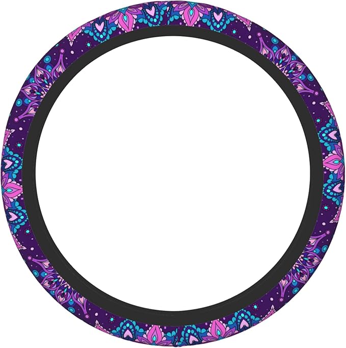 Purple Galaxy Flower Steering Wheel Cover for Women Girls Abstract Mandala Floral Universal 15 Inch Auto Neoprene Case Anti-Slip Car Wheel Protector