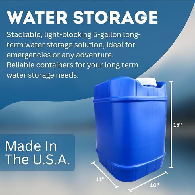 5-Gallon Stackable Water Storage Containers, 5 Gallons Each w/Lids + Spigot, Easy Fill, Survial Supply Emergency Water Storage for Camping and Disaster Preparedness, RV, 30 Gallon (6 Tanks)