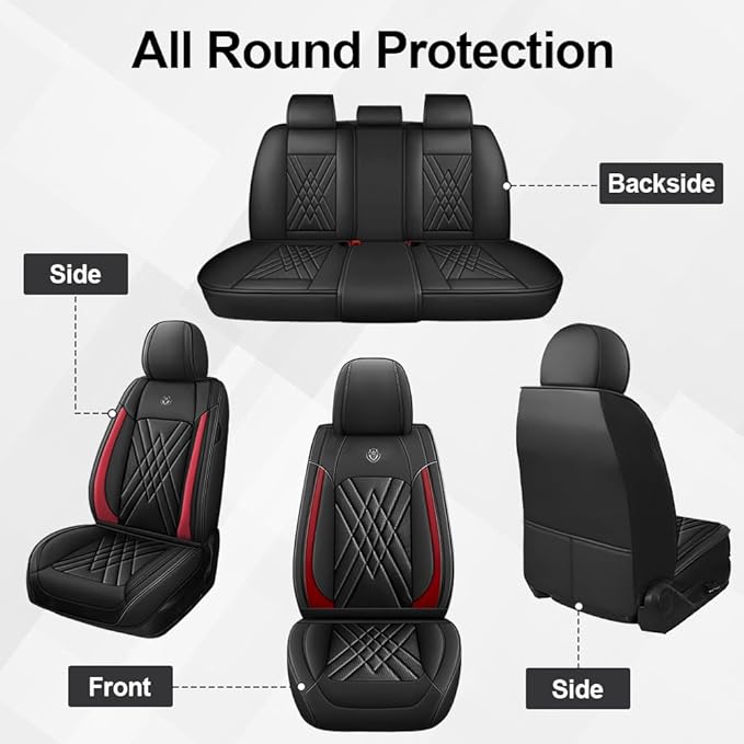 Seat Covers Fit for Toyota Corolla 2015-2026 Leather Car Seat Cover, Stylish Waterproof Breathable Easy to Install Airbag Compatibility, Auto Interior Accessories(5 Seat,Black Red)
