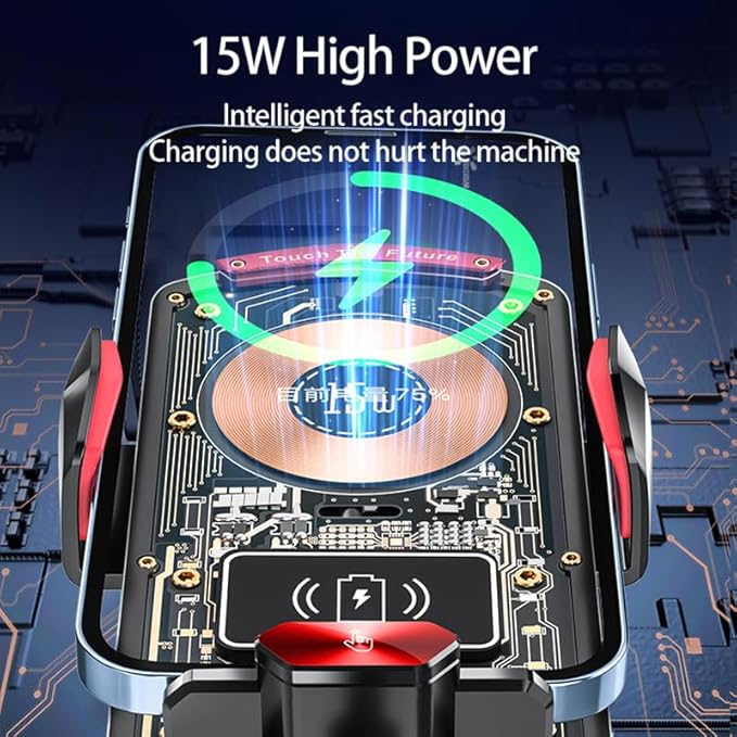 Wireless Car Charger Mount,Phone Holder,15W Fast Charging, Air Vent Clamp,Auto Clamping,360° Rotating Ball Joint,Transparent Case,Compatible with iPhone 16/15/14/13/12/11/10, Samsung Galaxy Series