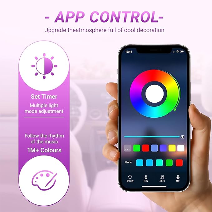 Starlight LED car Floor mat - Universal Type, Equipped with Remote Control Environment RGB Lighting kit, Waterproof and Washable, Vehicle Multi-Color Starlight Effect, Creating a Romantic Atmosphere