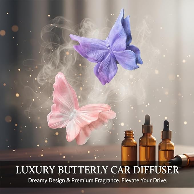 2pcs Elegant Butterfly Car Aroma Diffuser - Premium Gypsum Vent Clip Decor with Long-Lasting Scent(Pink & Blue-Purple)