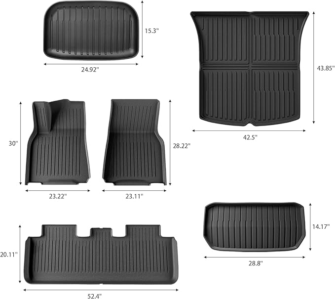 Weize Floor Mats & Cargo Liners Fits Tesla Model Y 5-Seat 2021 2022 2023 2024 All Weather TPE Floor Mats and Cargo Trunk Mats Accessories, Set of 6 Mats (Not Fit 7-Seat)