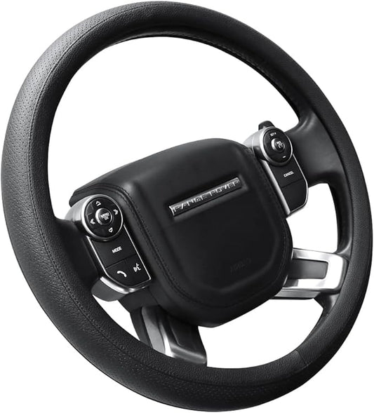 SEG Direct Car Steering Wheel Cover for F-150 Tundra Range Rover Large Size 15.5-16 inch (39.5-41cm) Black Breathable Microfiber Leather