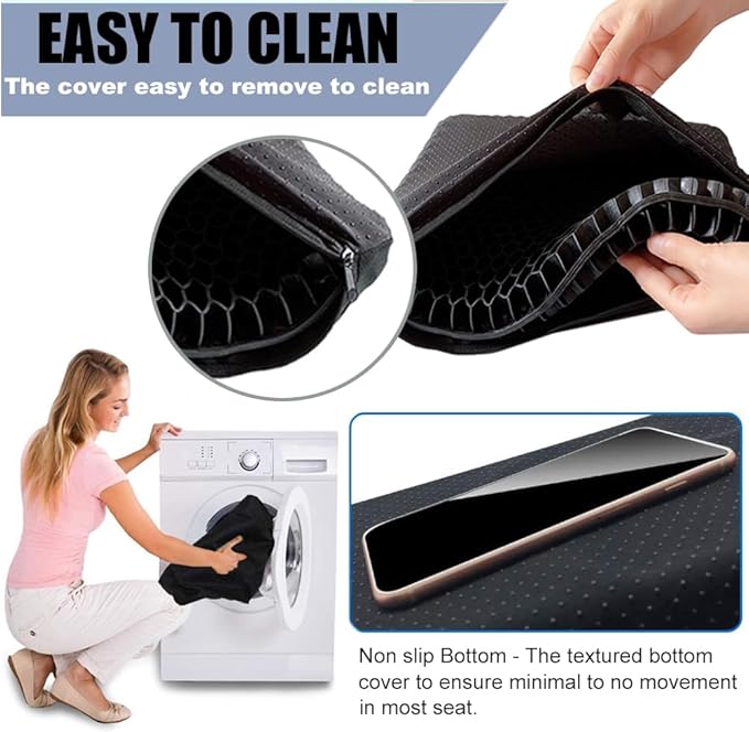 Gel Seat Cushion for Long Sitting Pressure Relief (Extra Large & Thick) - Non-Slip Gel Chair Cushion for Back,Sciatica,Tailbone Pain Relief - Seat Cushion for Office Desk Chair,Car Seat,Wheelchair