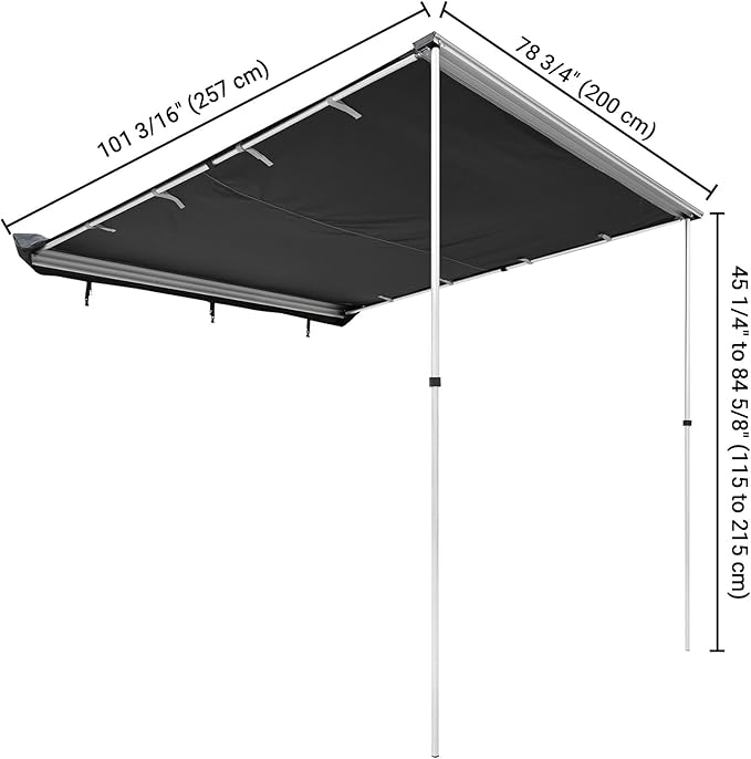 Yescom Vehicle Awning with Blackout Coating 6.6'x8.4' Retractable Car Side Roof Rack Overlanding Shade for SUV Truck Tailgate Outdoor Camping