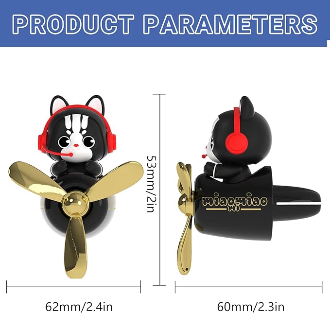 Pilot Car Air Freshener, Cute Cat Car Vent Clip Air Freshener with 4 Fragrant Tablets Automotive Air Outlet Fan Diffuser, Automotive Interiors Vent Decoration (Pilot Cat)