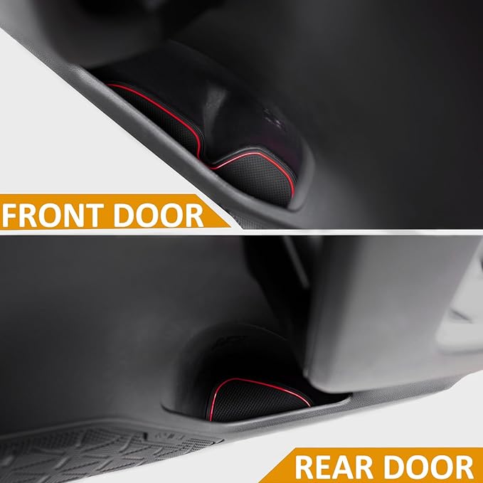 TOPINSTALL Accessorize Interior Liners Compatible with 2019-2024 2025 Toyota RAV 4/2021-2025 RAV4 Prime, Anti Dust Cup Holder Insert, Premium Center Console Rubber Mat, Door Pocket Pad- 16PCS Red Trim