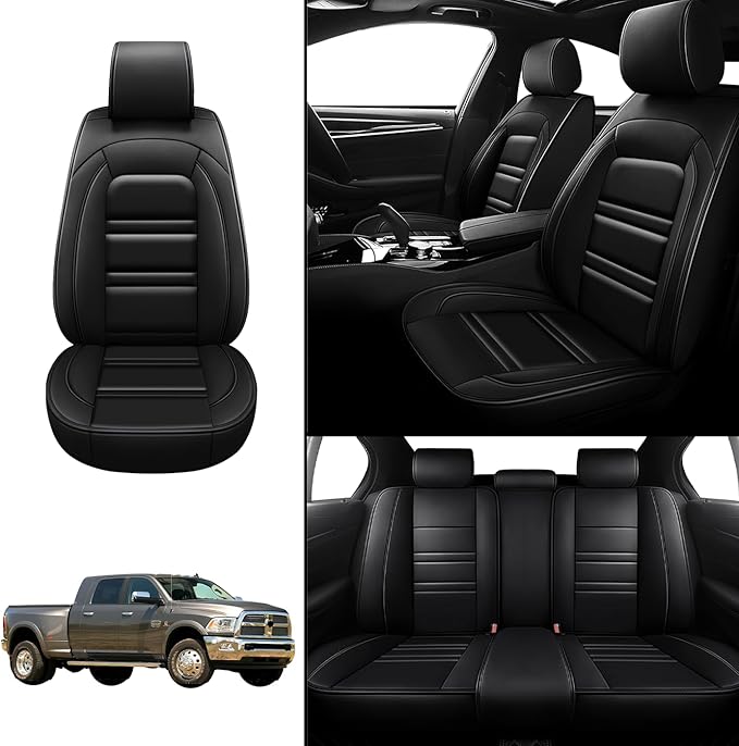 Seat Covers for Dodge ram 3500 2004-2011 | 5-Seats Leather Seat Covers, Easy to Install Automotive Seat Covers Full Set (Full Set, Black)