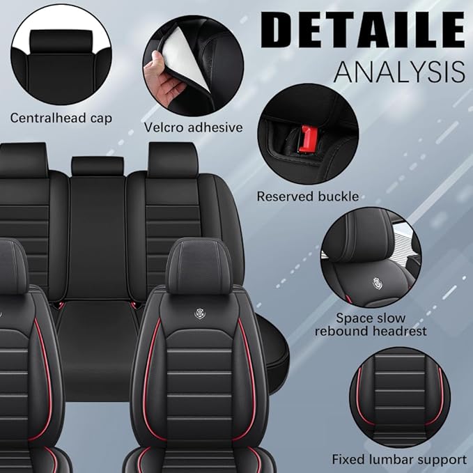 for Toyota Highlander 2006-2026 Seat Covers,Waterproof,Abrasion-Resistant PU Leather Full Set Seat Cover(Black&Red)