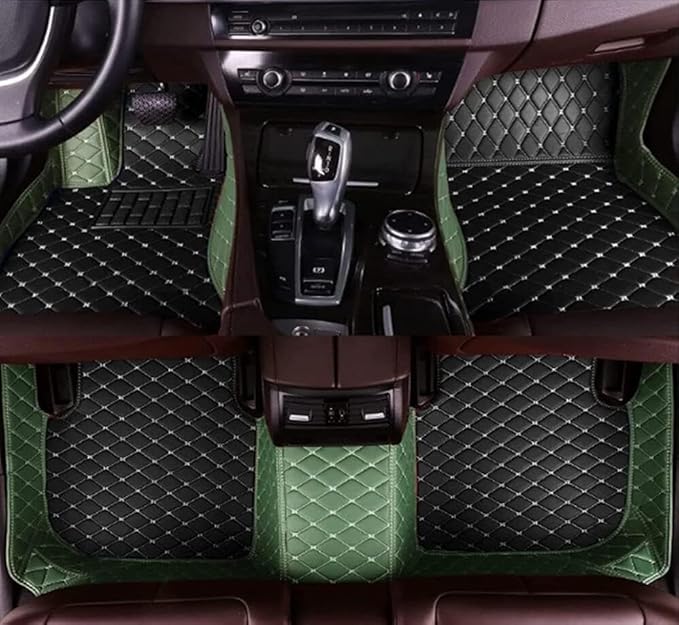Errva Custom Personalized Floor Mats for Cars，Luxury Full Coverage All Weather Car Floor Mats，Anti-Slip Leather Car Mat Set ，Custom Floor Mats for 98.99% of Cars, Trucks & SUVs (Green Black)