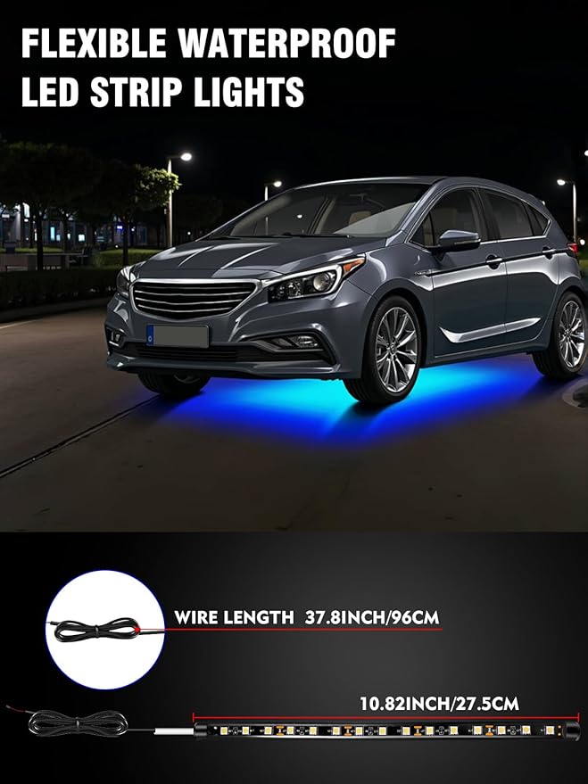 8 Pcs Car Led Light Strip IP67 Waterproof 11" Flexible Led Lights Underglow 12V for Car Motorcycle Boat Golf Cart Interior Exterior Decoration - Blue