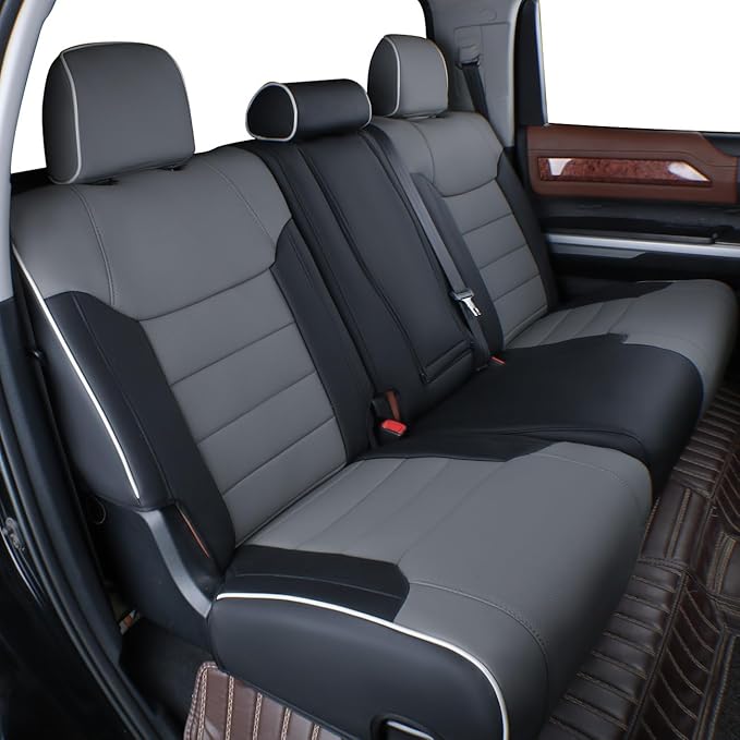 EKR Custom Fit Tacoma Rear Car Seat Covers for Select Toyota Tacoma 2016 2017 2018 2019 2020 2021 2022 2023 Double Cab/Crew Cab - Second Row Only,Leather (Black/Gray)