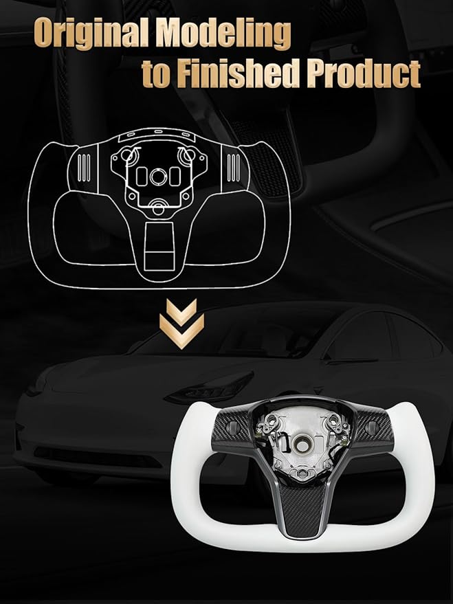ZIMABLUE Real Carbon Fiber Heated Yoke Steering Wheel for Tesla Model 3 (2017–2023) & Model Y (2018–2024) | Factory-Matched 1:1 Fitment | Hand-Stitched