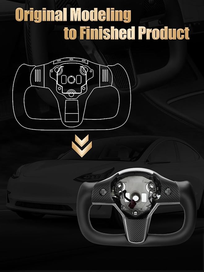 ZIMABLUE Yoke Steering Wheel for Tesla Model 3 2017-2023, Model Y 2019-2024 Real Carbon Fiber Steering Wheel with Heating Function Compatible with Tesla Model 3 Y