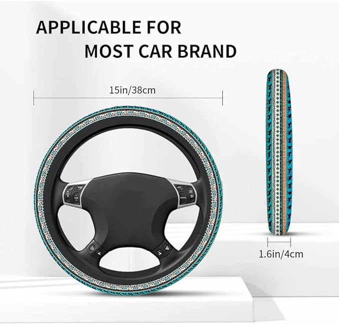 Tribal Ethnic Pattern with Horse Silhouette and Traditional Symbols Elastic Steering Wheel Cover Steering Wheel Cover Anti Slip Protective Case Universal Stretch Steering Protector