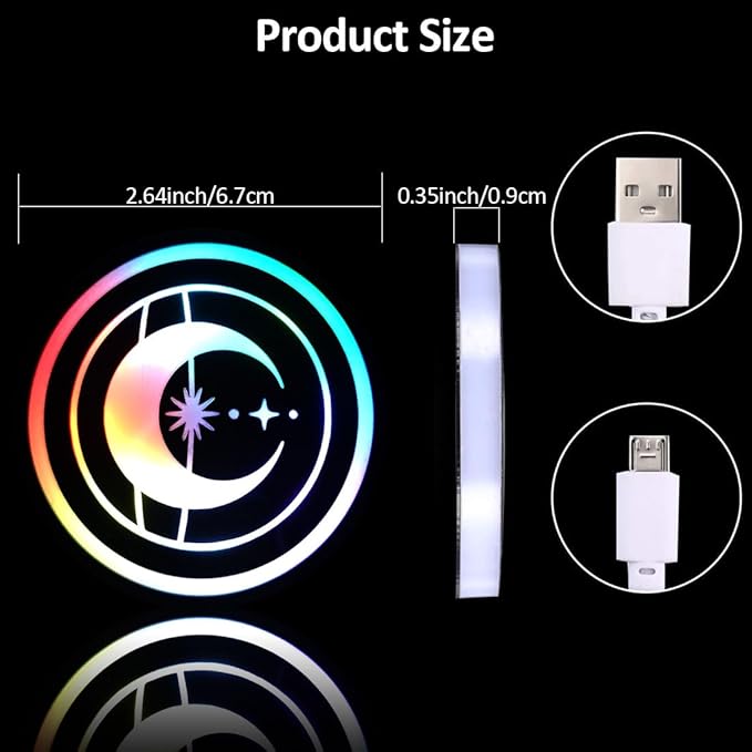 2PCS LED Cup Holder Lights for Car,7 Colors Changing USB Charging Cup Holder Insert Coasters,LED Car Coasters,Luminescent Cup Pad Interior Atmosphere Lamp Decoration Light